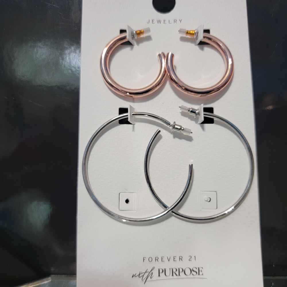 Forever 21 | Rose Gold | Silver | Earrings| Hoops | 2 Earrings